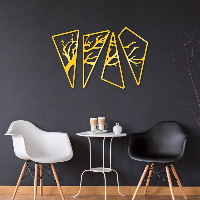 Wallity Bough Quad G Decoración de Pared de Metal Dorada (4 Piezas)